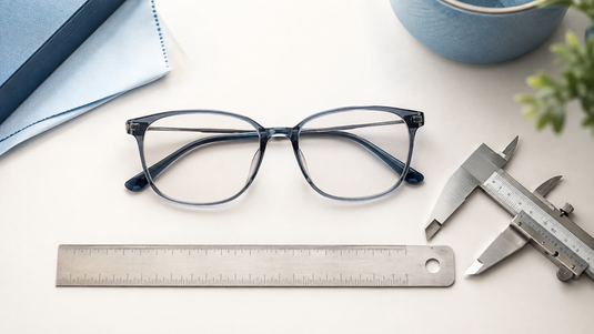 Eyeglasses with measuring tools for a frame measurements guide