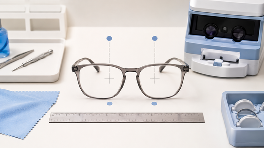 Eyeglasses with optical tools for measuring pupillary distance